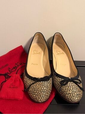 Christian Louboutin Tan & Black Woven Heel Authentic 37